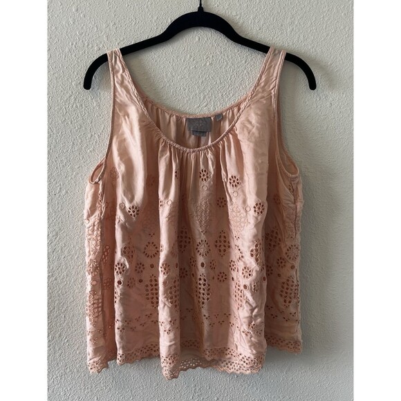 Anthropologie Vanessa Virginia Top Size 4 Sadie Peach Eyelet Swing Boho Cottage - Picture 1 of 14